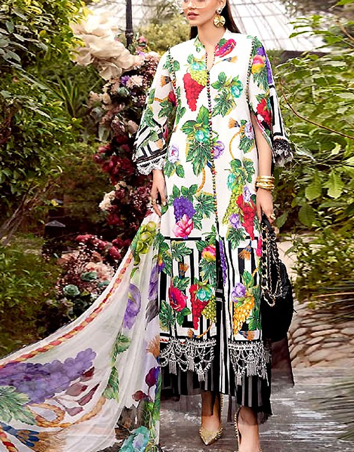 All-Over Print Embroidered Lawn Suit 2024 with Chiffon Dupatta Price in Pakistan