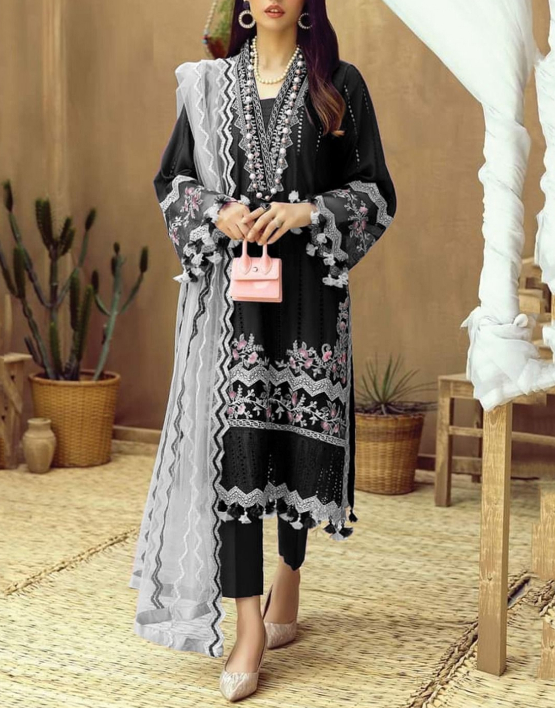 Embroidered Lawn Dress with Chiffon Dupatta Price in Pakistan