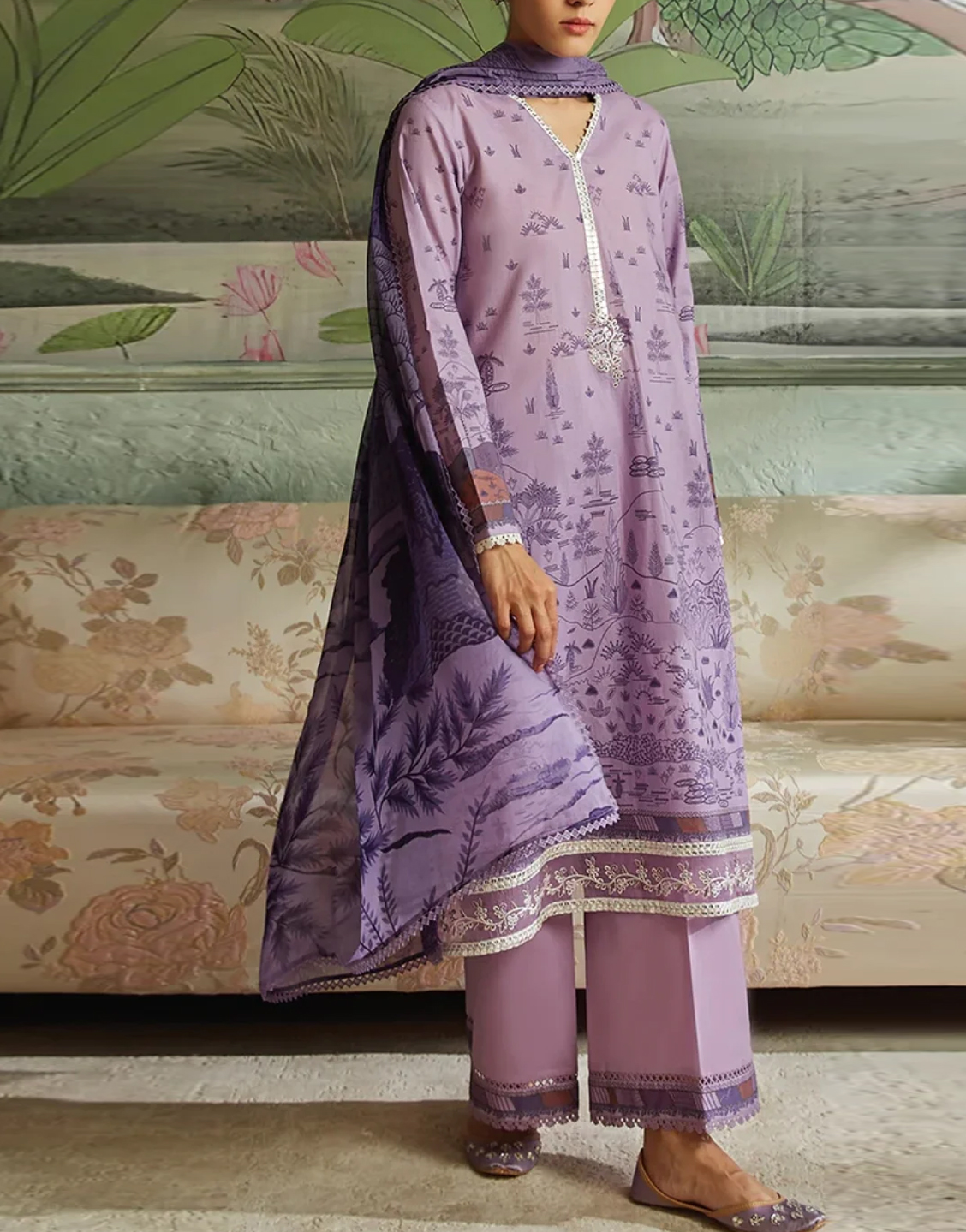 Embroidered Lawn Suit with Chiffon Dupatta Price in Pakistan