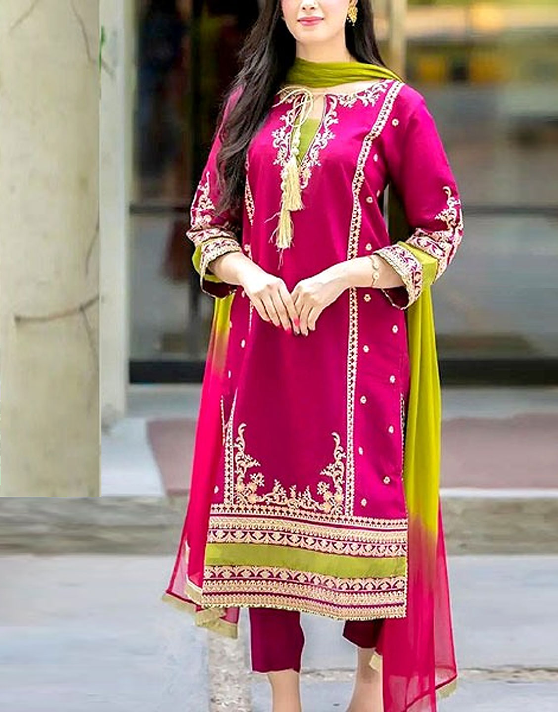 Fancy Embroidered Lawn Dress 2024 with Tie & Dye Diamond Dupatta Price in Pakistan