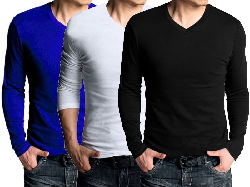 3 V-Neck Full Sleeves T-Shirts Price in Pakistan (M002963) - 2022 ...