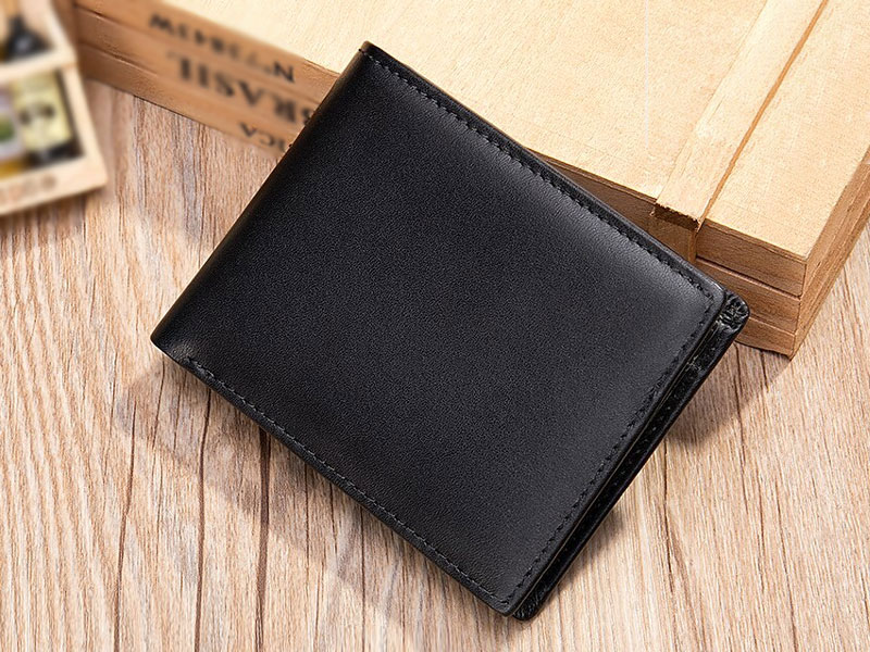 100% Genuine Cow Leather Bifold Men's Wallet - Black