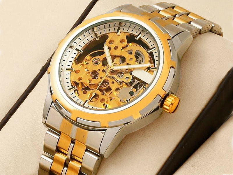 High Quality Men's Automatic Skeleton Two-Tone Watch