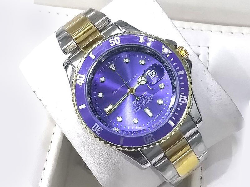 Heavy Steel Chain Submariner Two Tone Watch - Blue