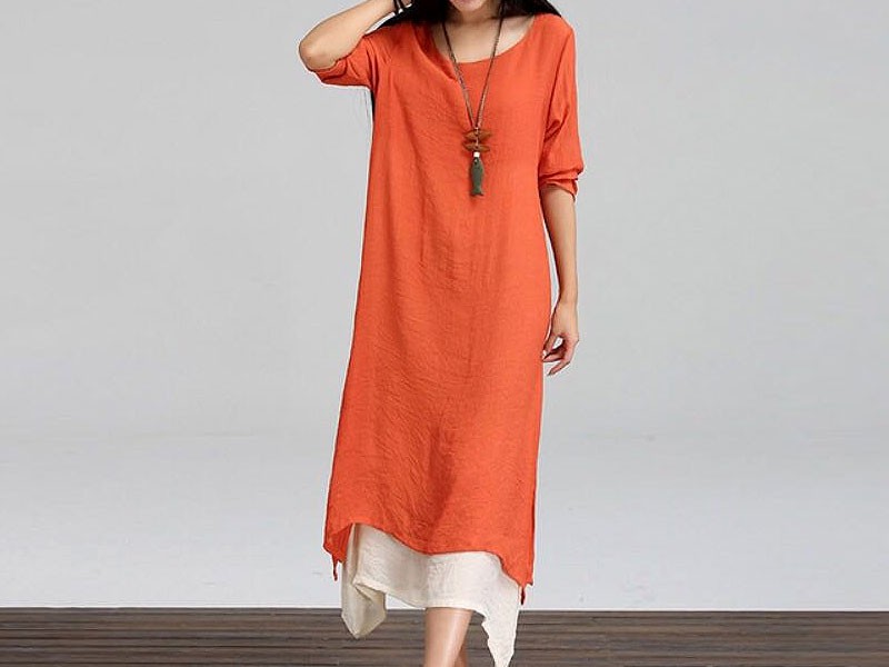 Women's Long Linen Kurti - Orange Price in Pakistan (M009976) - 2023 ...