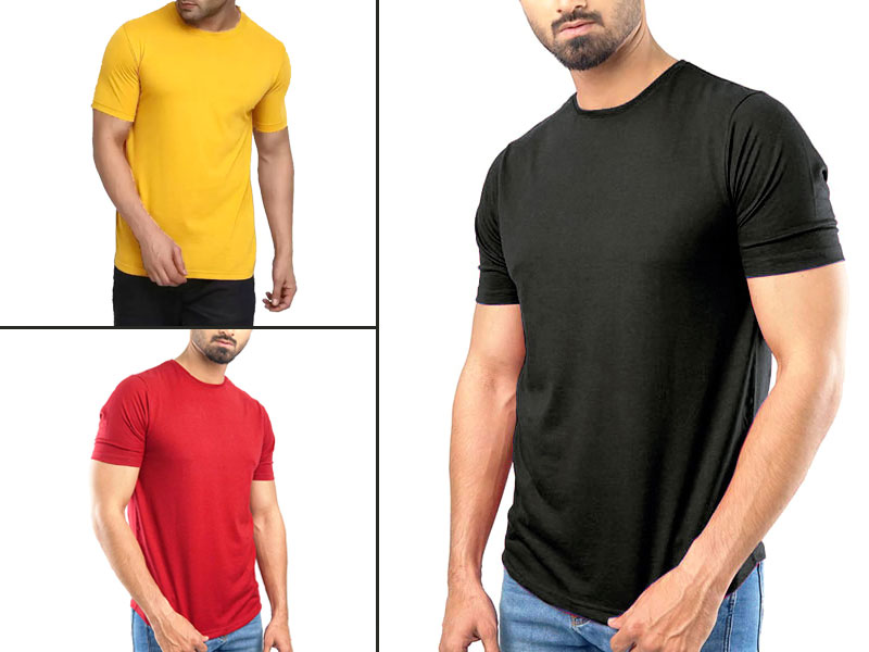 Pack of 3 Plain Round Neck T-Shirts Price in Pakistan