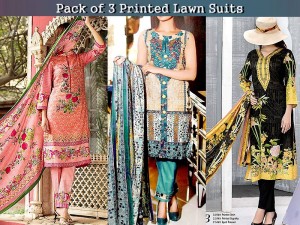 Pack of 3 Printed Lawn Suits Price in Pakistan