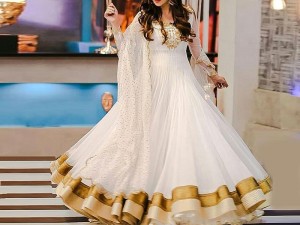 Embroidered White Chiffon Maxi Dress Price in Pakistan