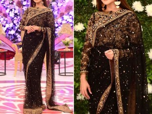Embroidered Black Chiffon Saree with Inner