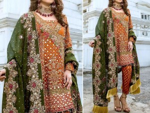 Heavy Embroidered Chiffon Bridal Dress with Chiffon Dupatta