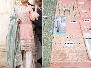 Beautiful Mirror Work Embroidered Pink Chiffon Wedding Dress Price in Pakistan