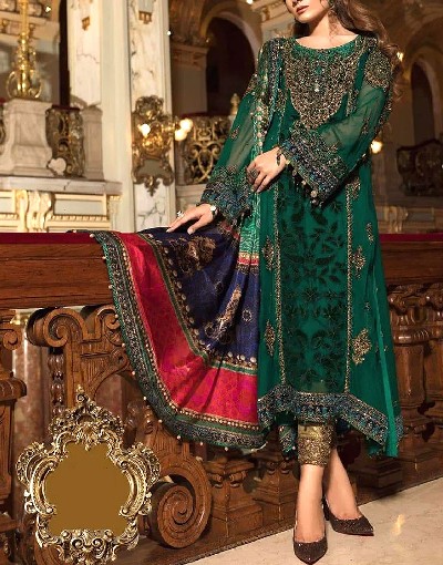 Heavy Embroidered Chiffon Suit with Digital Print Silk Dupatta Price in Pakistan