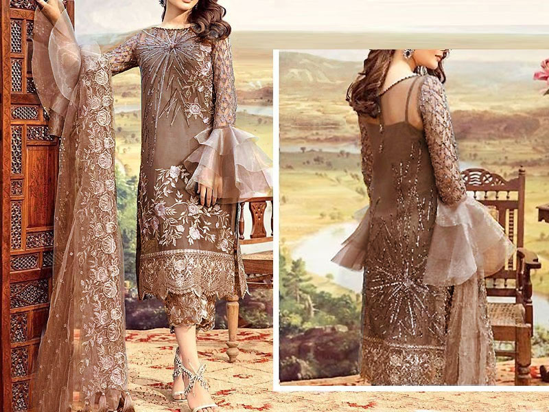 Heavy Embroidered Grey Net Wedding Dress Price in Pakistan