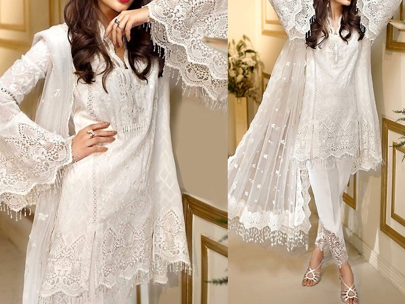Elegant Handwork Embroidered White Organza Wedding Dress Price in Pakistan