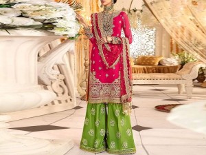 Heavy Embroidered Chiffon Dress with Embroidered Silk Trouser Price in Pakistan