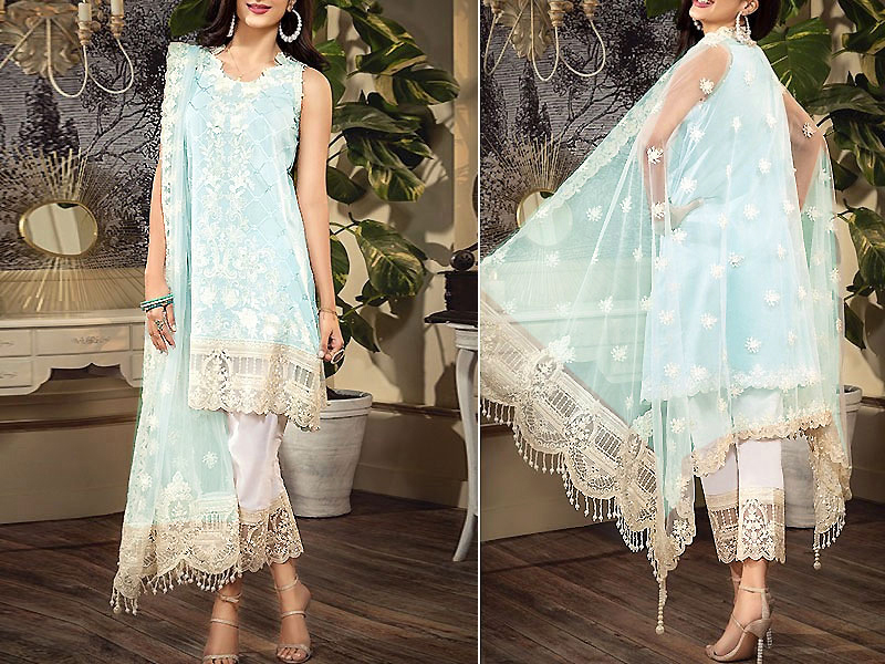 Luxury Heavy Embroidered Lawn Dress with Embroidered Net Dupatta Price in Pakistan