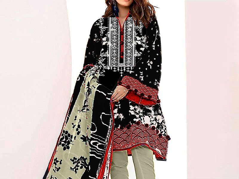 Embroidered Black Lawn Dress with Chiffon Dupatta Price in Pakistan