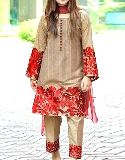 2-Piece Scroll Embroidered Lawn Dress Price in Pakistan