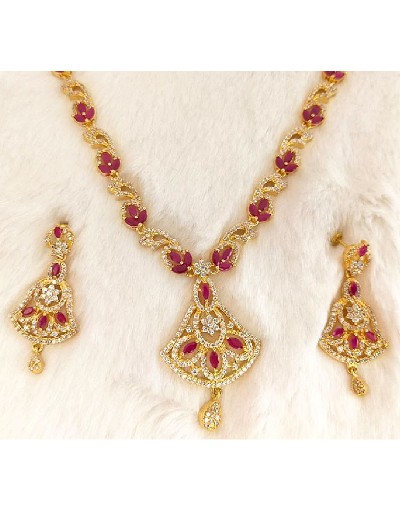 White CZ Gold Plated Red Gemstone Imitation Jewelry Set Price in Pakistan