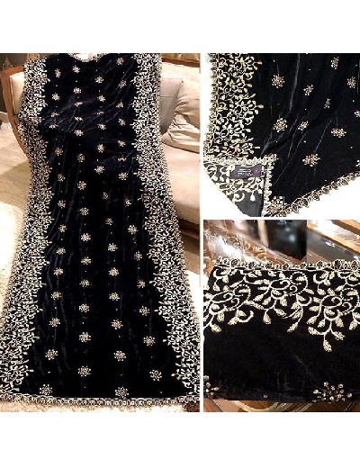 Heavy Embroidered Cutwork Black Bridal Velvet Shawl