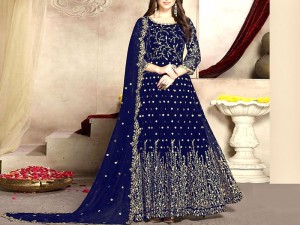 Pakistani,Indian,Asian A line Long Dress Color Dark Blue 
