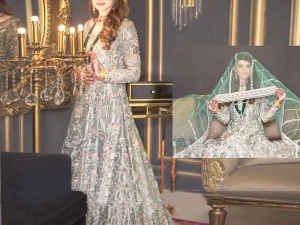 Handwork Heavy Embroidered Grey Net Bridal Maxi Dress Price in Pakistan