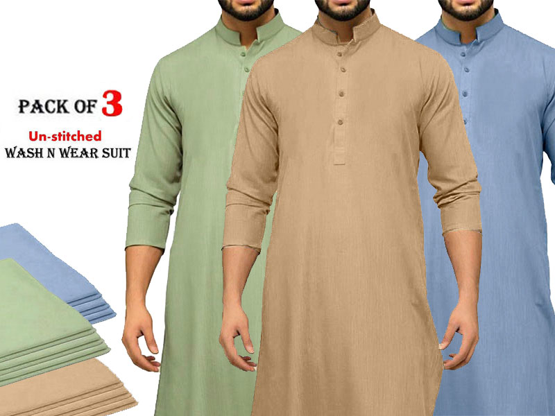 Pack of 3 Unstitched Men's Wash n Wear Suits Price in Pakistan