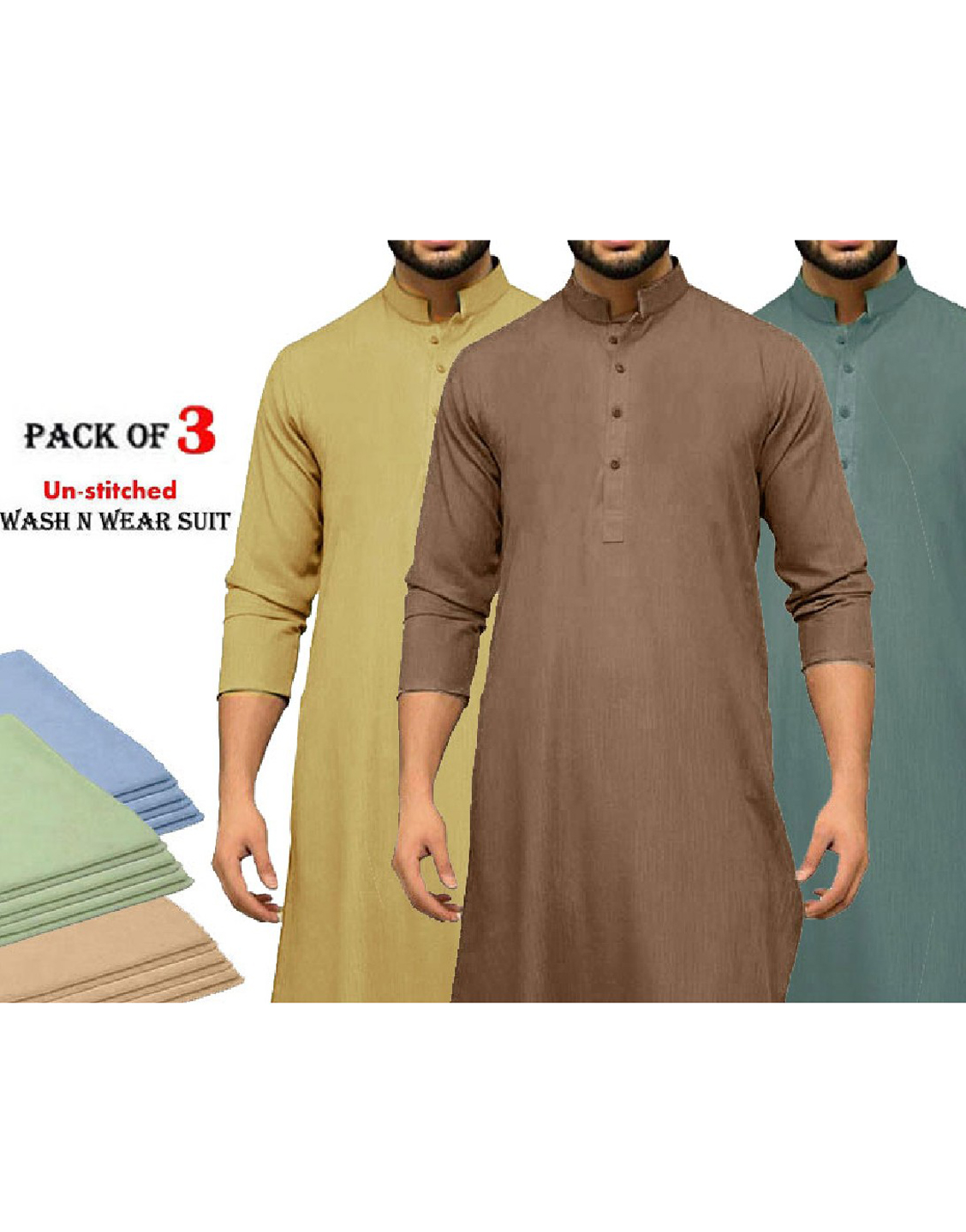 Pack of 3 Unstitched Men's Wash n Wear Suits Price in Pakistan