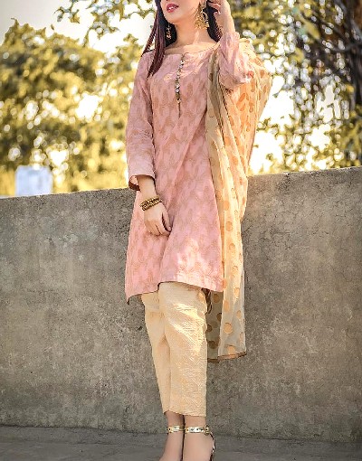 Banarsi Style Cotton Jacquard Suit with Organza Jacquard Dupatta