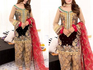 Handwork Heavy Embroidered Black Chiffon Wedding Dress Price in Pakistan