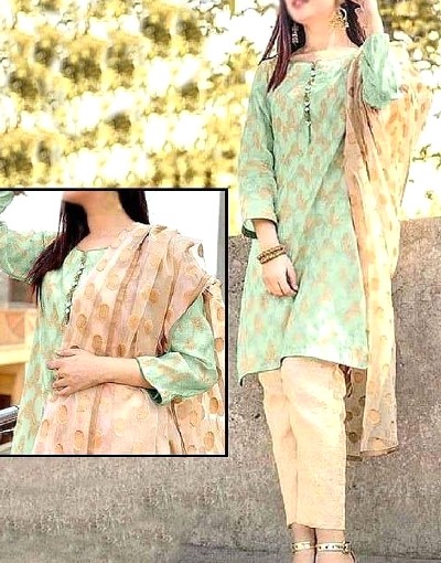 Banarsi Style Cotton Jacquard Suit with Organza Jacquard Dupatta