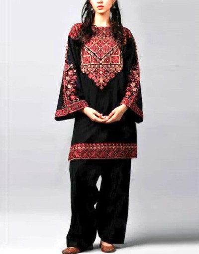 Ethnic Sequins Embroidered 2-Piece Black Cotton Lawn Dress Price in Pakistan