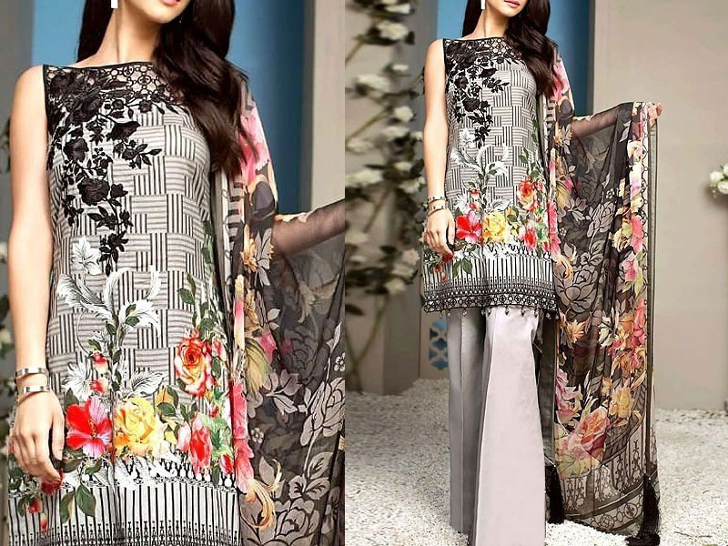 Adorable Sequins Embroidered Lawn Dress with Chiffon Dupatta Price in Pakistan