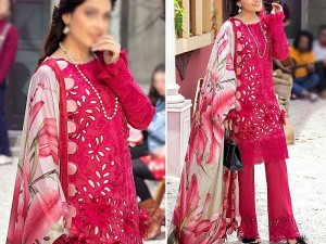 Luxury Schiffli Embroidered Lawn Dress 2021 with Silk Dupatta Price in Pakistan