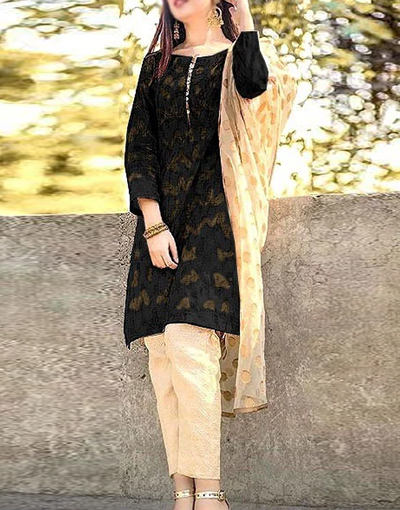 Banarsi Style Cotton Jacquard Suit with Organza Jacquard Dupatta