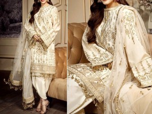 Heavy Embroidered Lawn Dress 2021 with Embroidered Organza Dupatta
