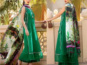 Schiffli Embroidered Cotton Dress 2021 with Silk Dupatta Price in Pakistan