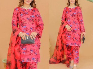 3-Pcs Printed Viscose Silk Suit with Digital Print Bamber Chiffon Dupatta Price in Pakistan