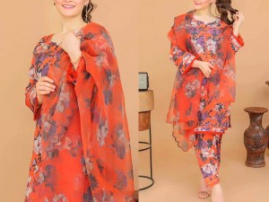 3-Pcs Printed Viscose Silk Suit with Digital Print Bamber Chiffon Dupatta