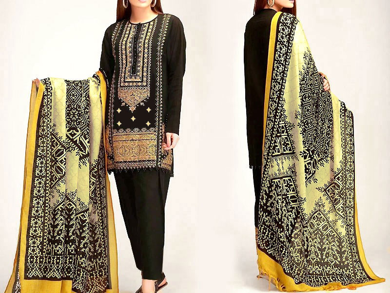 Heavy Embroidered Khaddar Dress 2024 with Wool Shawl Dupatta