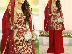 Heavy Embroidered Red Net Bridal Dress Price in Pakistan