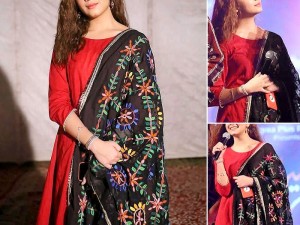 Elegant Sequins Embroidered Linen Dress with Embroidered Bamber Chiffon Dupatta Price in Pakistan