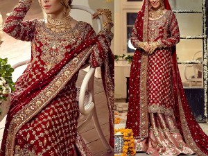 Heavy Embroidered Chiffon Bridal Dress with Jamawar Trouser Price in Pakistan