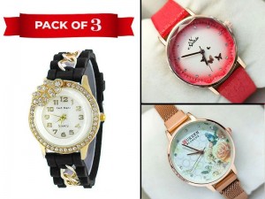 Pack of 3 Fashion Watches for Girls Price in Pakistan