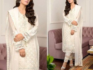 Heavy Embroidered Organza White Party Wear Dress 2021