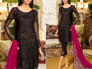 Elegant Sequins Embroidered Black Chiffon Dress Price in Pakistan