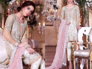 Embroidered Net Party Wear Dress with Jamawar Trouser Price in Pakistan