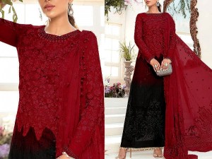 3D & Handwork Heavy Embroidered Ombre Style Chiffon Wedding Dress 2021 Price in Pakistan