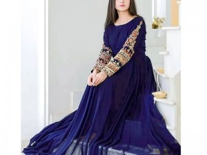 Ready Made Embroidered Navy Blue Chiffon Maxi with Inner Price in Pakistan