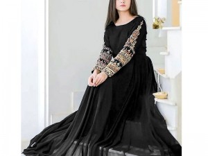 Ready Made Embroidered Black Chiffon Maxi with Inner Price in Pakistan
